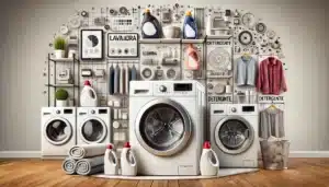 Todo lo que necesitas saber sobre lavadoras: Guía completa para elegir la mejor lavadora para tu hogar 5 DALL·E 2024 12 14 18.38.34 Una representacion visual que muestra una variedad de lavadoras modernas en diferentes estilos y tamanos. El diseno incluye una lavadora abierta con r